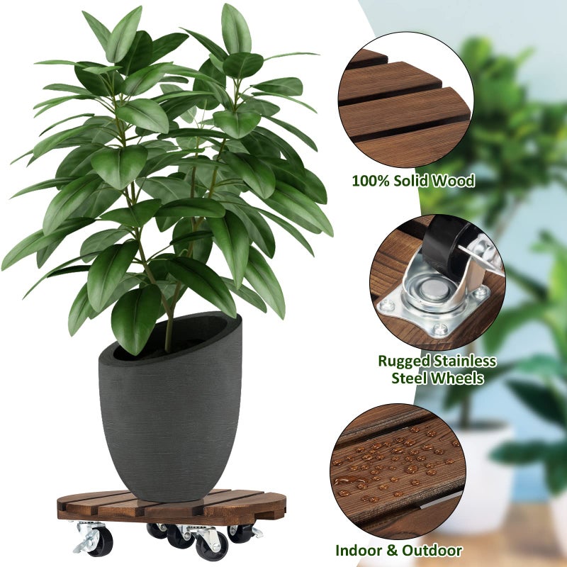 Yangbaga 2pack Plant Caddy 12â€™â€™Wood Duty Rolling Plant Stand with 2 360Â° Lockable Caster Wheels,Indoor Outdoor on Roller Patio/Flower Pot/Succulent Pots - Image 4